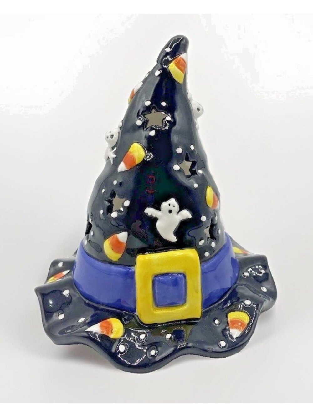 Bella Casa By Ganz Halloween Witch Hat Tealight Candle Holder Candy Corn Ghosts - Picture 5 of 16